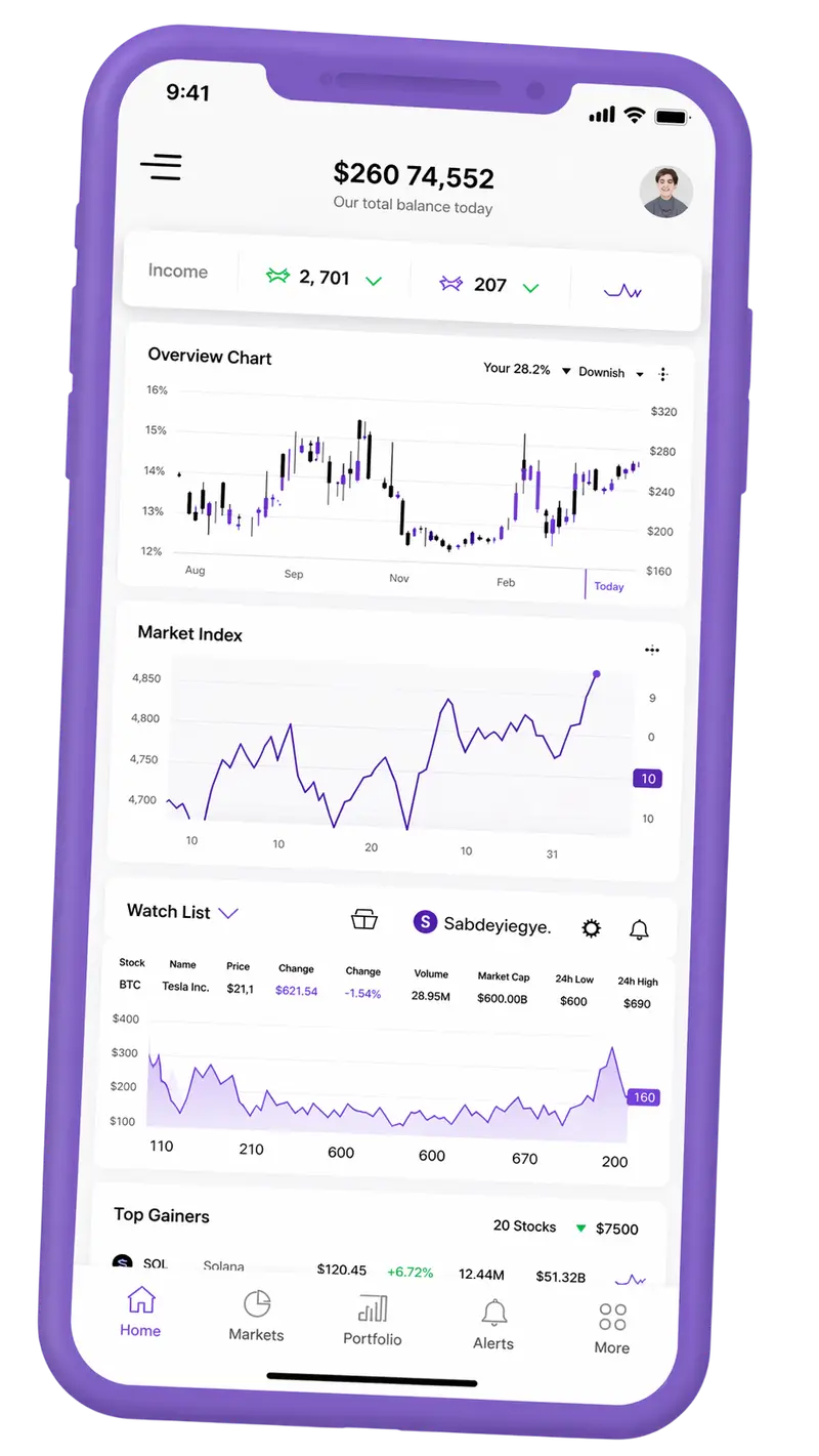 Mobile app screen displaying portfolio overview